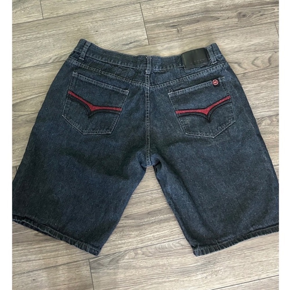Mecca DNM Baggy Black Denim Shorts Jorts Embroidered Back Pocket Size 40 Y2K